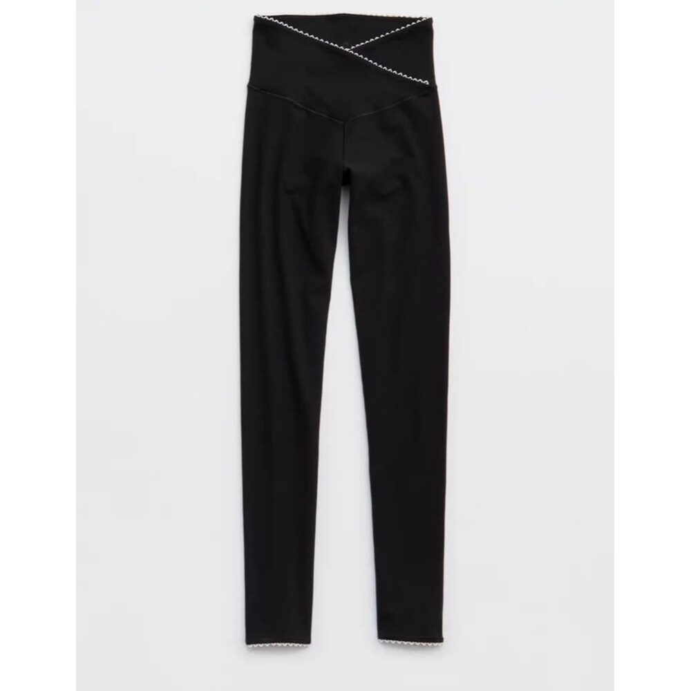 OFFLINE By Aerie Real Me XTRA Ribbed Picot Trim Crossover Legging XS Black